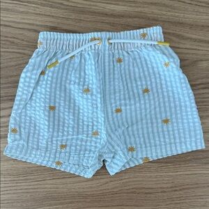 Kiabi - Blue and White Striped Shorts with Yellow Sun Patterns